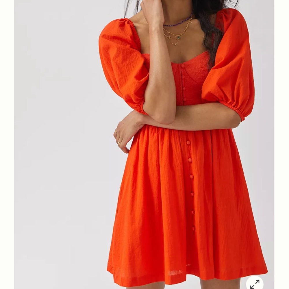 Maeve by Anthropology RED mini dress with puff sleeves and pockets Size Small
